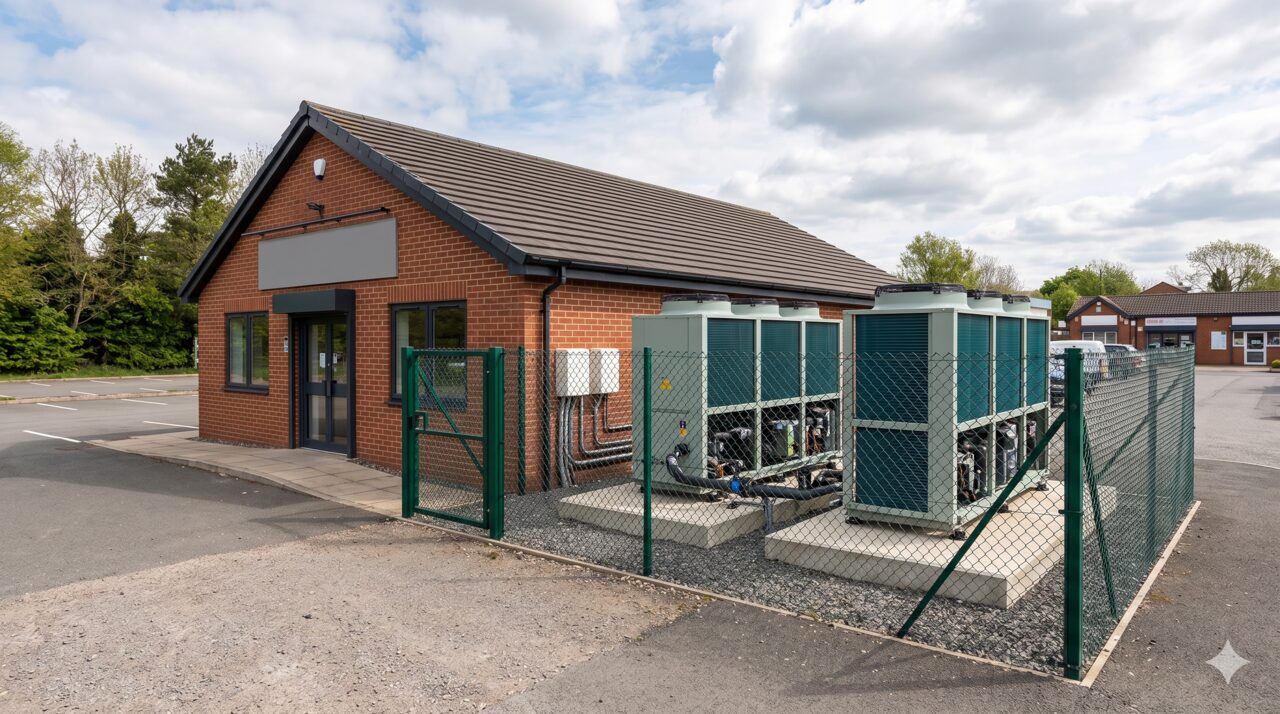 Mitsubishi Ecodan commercial heat pump at a Durham City veterinary practice